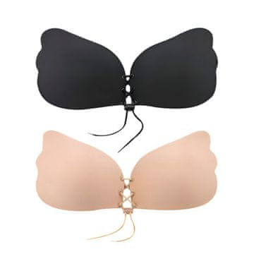 VIVVA® Nevidljivi samoljepljivi push-up grudnjak bez naramenica, s vezicom sprijeda, set 1+1 (crni + bež) | DUO PUSHUP