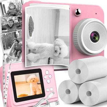 Dexxer Dječji LCD instant fotoaparat s printerom + 3 trake ružičaste boje