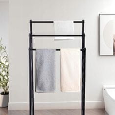 Dexxer Samostojeći metalni stalak i držač za 3 kupaonske ručnika, crni mat, 84 cm