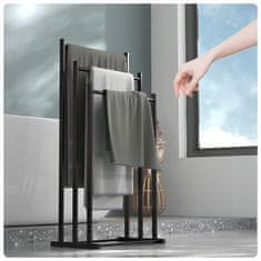 Dexxer Samostojeći metalni stalak i držač za 3 kupaonske ručnika, crni mat, 84 cm