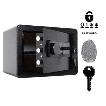 Nikcorp Oklopni kućni biometrijski sef na otisak prsta i šifru, čelični, 25x35x25 cm, crni