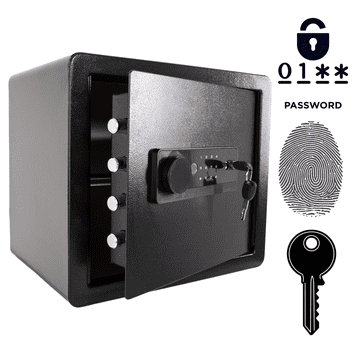 Nikcorp Oklopni kućni biometrijski sef na otisak prsta i šifru, čelični, 36x40x30 cm, crni