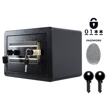 Nikcorp Oklopni kućni biometrijski sef na otisak prsta i šifru, čelični, 25x35x25 cm, crni