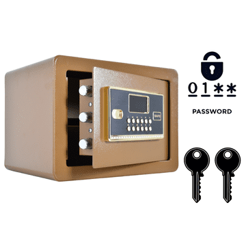 Nikcorp Kućni sef s elektroničkom bravom i ključem, čelični, 25x35x25 cm, smeđi, alarmni sustav, polica