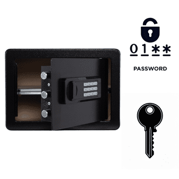 Nikcorp Oklopni kućni sef s elektroničkom bravom i ključem, čelični, 25x35x26 cm, crni, alarmni sustav, montaža na zid