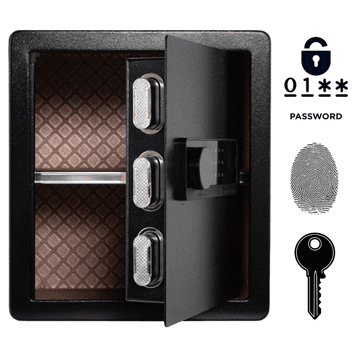 Nikcorp Oklopni kućni biometrijski sef na otisak prsta i šifru, čelični, 40x36x30 cm, crni