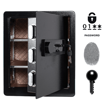 Nikcorp Oklopni kućni biometrijski sef na otisak prsta i šifru 45x38x32 cm, čelični s alarmom i policom, crni