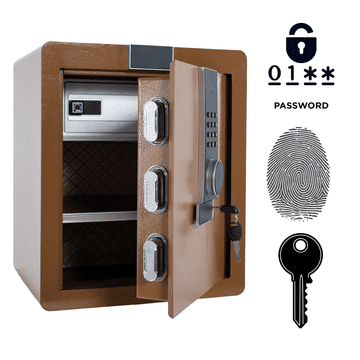 Nikcorp Oklopni kućni biometrijski sef na otisak prsta i šifru 45x38x32 cm, čelični, smeđi