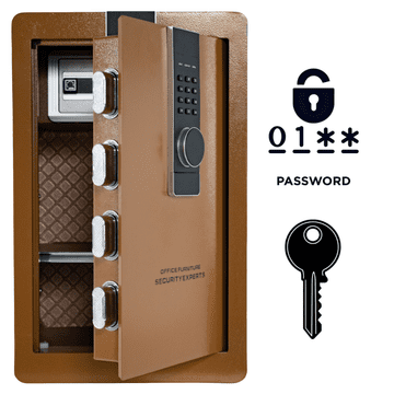 Nikcorp Oklopni kućni sef s elektroničkom bravom i ključem, čelični, 60x38x33 cm, smeđi, alarmni sustav, polica