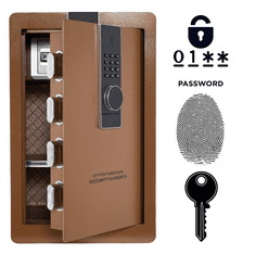 Nikcorp Biometrijski kućni sef na otisak prsta i šifru 60x38x33 cm, čelični, smeđi s alarmom i policom