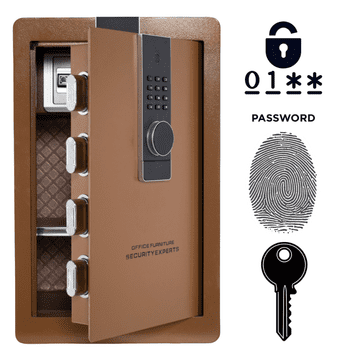 Nikcorp Biometrijski kućni sef na otisak prsta i šifru 60x38x33 cm, čelični, smeđi s alarmom i policom