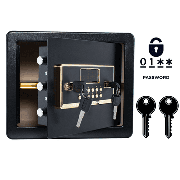 Nikcorp Oklopni kućni sef s elektroničkom bravom i ključem, 30x36x30 cm, čelični, crni, alarmni sustav