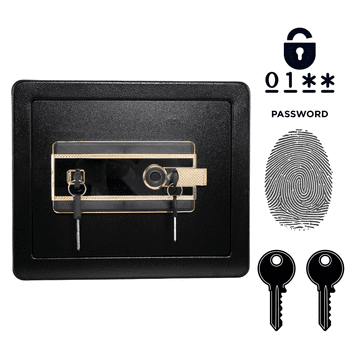 Nikcorp Oklopni kućni biometrijski sef na otisak prsta i šifru, čelični, 25x35x25 cm, crni