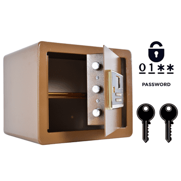 Nikcorp Oklopni kućni sef s elektroničkom bravom i ključem, 30x36x30 cm, čelični, smeđi, alarmni sustav, polica