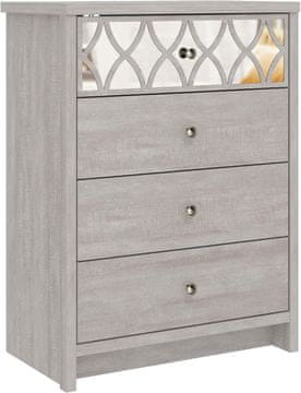 Nikcorp Galano komoda s ogledalnom ladicom, 4 ladice, 94x70x40 cm, sivi hrast, mat završna obrada, moderan dizajn za spavaću sobu