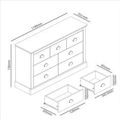 Nikcorp Galano moderna drvena komoda sa 7 ladica, bijela, 119 x 73,6 x 35,3 cm, elegantan ormarić za pohranu