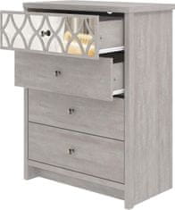 Nikcorp Galano komoda s ogledalnom ladicom, 4 ladice, 94x70x40 cm, sivi hrast, mat završna obrada, moderan dizajn za spavaću sobu