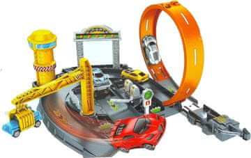 Nikcorp Looping trkaća staza s katapultom, 4 autića i garažom, realistični zvukovi, 41x32x23 cm