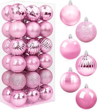 Nikcorp Božićne kuglice za bor 6 cm 36 komada nelomljive ružičaste sjajne dekoracije s vezicom