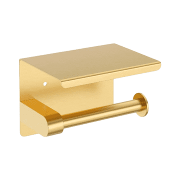 Nikcorp Zidni držač toaletnog papira s policom za mobitel, nehrđajući čelik, brušeno zlato, 14x10 cm, moderna kupaonska oprema