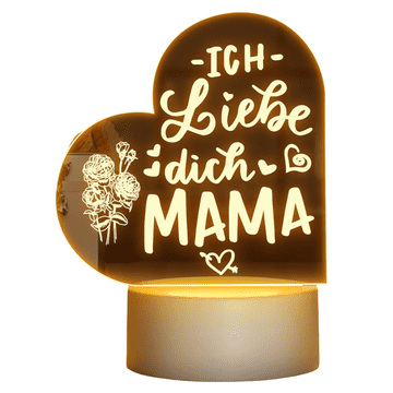 Nikcorp Dekorativna LED lampa za mamu s gravurom "Volim te, mama" - toplo svjetlo, poklon za rođendan i Majčin dan, 18x10 cm