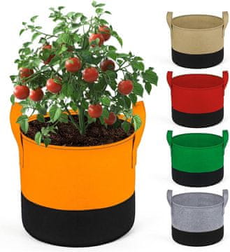 Nikcorp Set od 5 šarenih vreća za biljke 12L s ručkama - 22x25 cm, prozračne tegle za uzgoj povrća i cvijeća na balkonu i vrtu