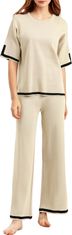Nikcorp Ženski dvodijelni komplet ležernog kroja s majicom i hlače visokog struka, bež univerzalna veličina, moderan set za svaki dan