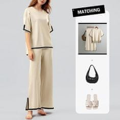 Nikcorp Ženski dvodijelni komplet ležernog kroja s majicom i hlače visokog struka, bež univerzalna veličina, moderan set za svaki dan