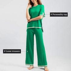 Nikcorp Ženski dvodijelni komplet od viskoze, majica i hlače širokih nogavica, udoban set za dom i šetnju, zeleni, univerzalna veličina