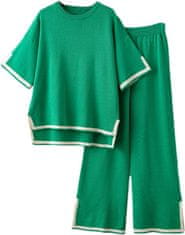 Nikcorp Ženski dvodijelni komplet od viskoze, majica i hlače širokih nogavica, udoban set za dom i šetnju, zeleni, univerzalna veličina