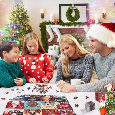 Nikcorp Božićni adventski kalendar Puzzle 1008 dijelova, 24 kutije iznenađenja za djecu i odrasle, 70x50 cm, blagdanski motiv