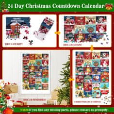 Nikcorp Božićni adventski kalendar Puzzle 1008 dijelova, 24 kutije iznenađenja za djecu i odrasle, 70x50 cm, blagdanski motiv