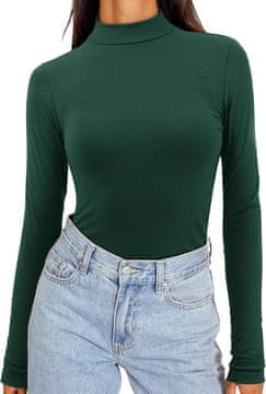 Nikcorp Ženska uska bluza s dolčevitom dugih rukava, elegantna majica, tamnozelena, veličina M