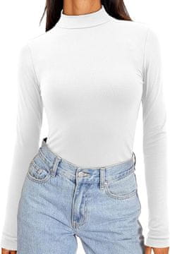 Nikcorp Ženska bijela majica s dolčevitom dugih rukava, elegantna i uska zimska bluza, veličina XXL, udobna i elastična