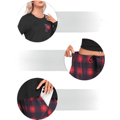 Nikcorp Ženska dvodijelna pidžama crna karirana s dugim rukavima i džepovima XXL mekani komplet za spavanje i dom jesen zima