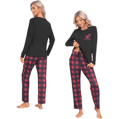 Nikcorp Ženska dvodijelna pidžama crna karirana s dugim rukavima i džepovima XXL mekani komplet za spavanje i dom jesen zima