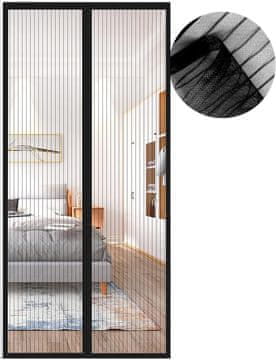 Nikcorp Magnetska mreža protiv komaraca za balkonska vrata 80x215 cm, automatsko zatvaranje, crna, čvrsta gaza bez bušenja
