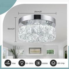 Nikcorp Kristalni LED luster stropna svjetiljka, 16W 6000K hladno bijela, okrugla 20x10 cm, K9 kristali i inox za hodnik