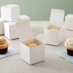 Nikcorp Set od 100 bijelih papirnatih poklon kutija za sitnice 7,6x7,6x7,6 cm, elegantne sklopive kutijice za vjenčanja i darivanje