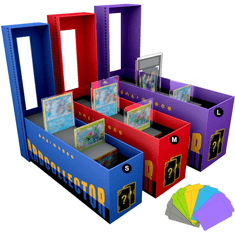 Nikcorp Set 3 kutije za pohranu 3000+ kolekcionarskih kartica s 10 pregrada, plava, crvena i ljubičasta, debeli karton