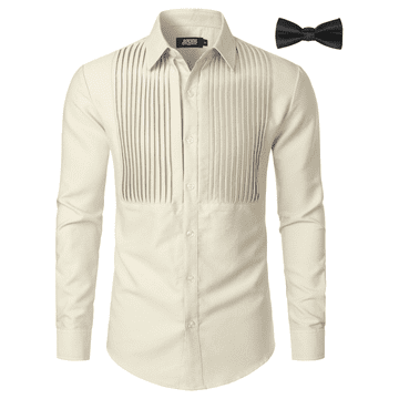 Nikcorp Muška elegantna prugasta košulja s leptir-mašnom Regular Fit dugi rukav krem S za vjenčanja i poslovne prigode