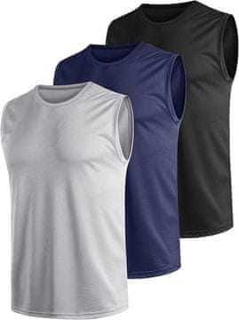 Nikcorp Set 3 muških sportskih majica bez rukava 4XL, crne, prozračne za trčanje i fitness, brzosušeći tank top kroj