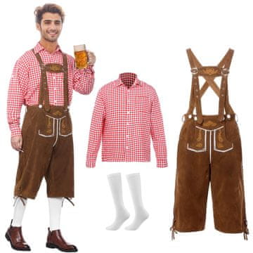 Nikcorp Tradicionalni muški komplet za Oktoberfest: Kožne hlače, crvena košulja i čarape, S, bavarski stil