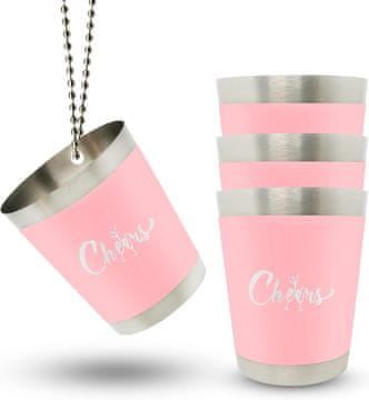 Nikcorp Set od 4 ružičaste inox čašice na lančiću za shotove 40 ml - Idealno za djevojačke večeri i zabave