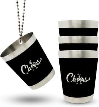 Nikcorp Set od 4 crne čaše za žesticu od nehrđajućeg čelika s lančićem, 40 ml - Party shot čašice na ogrlici za djevojačku večer