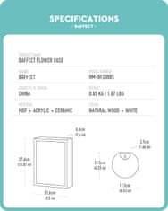 Nikcorp Dekorativna zidna keramička vaza s valovitim akrilnim okvirom, bijela, MDF i keramika, moderni zidni dekor za dom