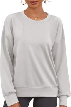 Nikcorp Ženska oversize majica s dugim rukavima kratkog kroja, labava i udobna, boja bjelokosti i siva, veličina M