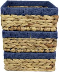 Nikcorp Set od 3 ručno pletene košare za odlaganje od vodenog zumbula s plavim rubom - dekorativni organizatori 22 cm