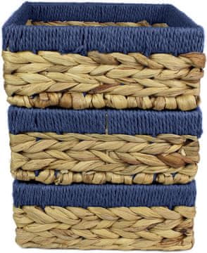 Nikcorp Set od 3 ručno pletene košare za odlaganje od vodenog zumbula s plavim rubom - dekorativni organizatori 22 cm