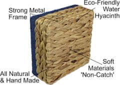 Nikcorp Set od 3 ručno pletene košare za odlaganje od vodenog zumbula s plavim rubom - dekorativni organizatori 22 cm